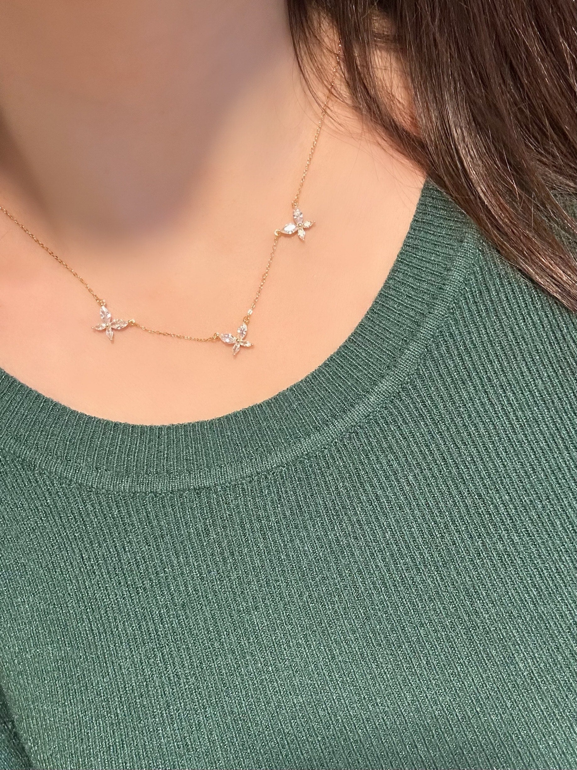 3-motif Butterfly Charm Necklace